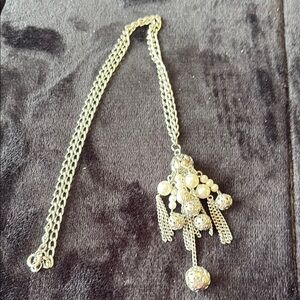 Vintage Silver and White Ornate Pendant Necklace